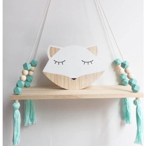 Nordic Style Colorful Beads Tassel Wooden Wall Shelf Wall Clapboard Decoration Children Room Kids Clothing Store Display Stand