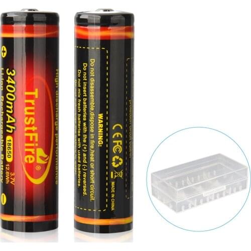 TrustFire 18650 Battery 3.7v 3400mAh Rechargeable Lithium Batteries Original Li Ion Cells Protected with Storage Holder Box Case