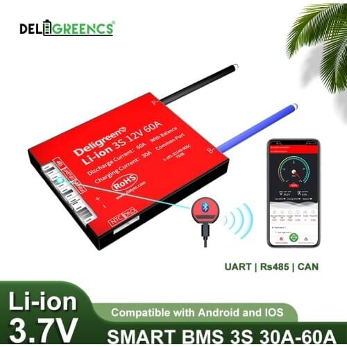 Smart Bluetooth BMS 3S 30A 40A 60A UART 485 Bluetooth Li Ion Battery PCB 3.7V Rated Electric Scooter,solar light tool