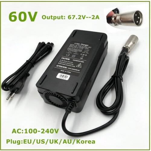 67.2V2A charger 67.2V 2A electric bike lithium battery charger for 60V lithium battery pack XLR Plug 67.2V2A charger