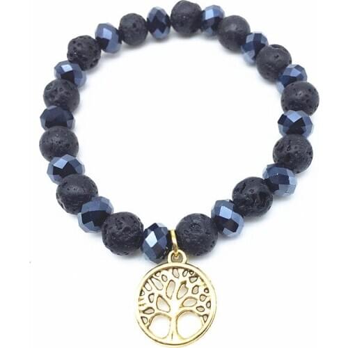 Women Bracelet 18.5cm Natural Stone 6mm Beads Gold Charm Pendant Bracelets Black Bracelets Girls Love Jewelry Bead Jewelry