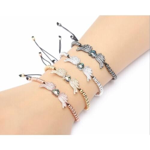 Gold silver micro pave cz Cubic Zirconia rope adjusted Copper Beads Bracelet wing df2 Charm Braided Bangles Women