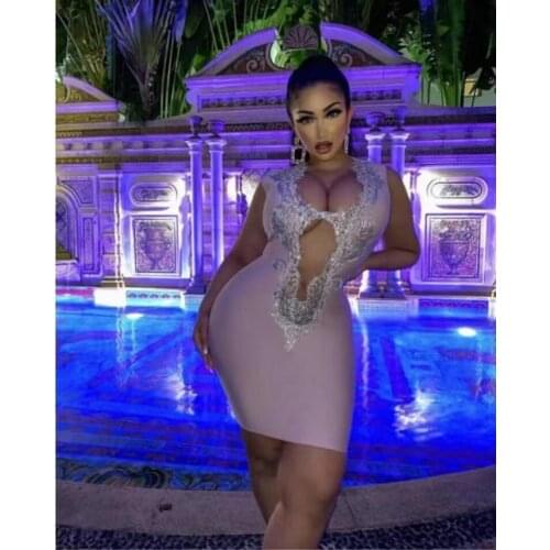 Summer Womens Pink Black Purple Mini V-neck Fashion Celebrity Sleeveless Bandage Sexy Dress for Women Club