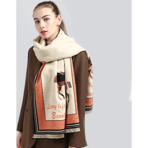 Winter luxury brand design women cashmere scarf soft double-sided jacquard print warm scarf shawl