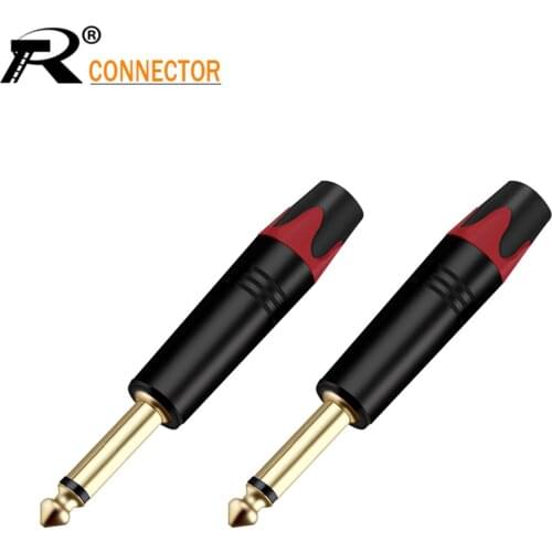 100pcs 1/4" PhoneJack Unbalance Zinc Alloy Nickle Audio Plug Connector 6.35mm Jack Mono Assembly Microphone adapter Black