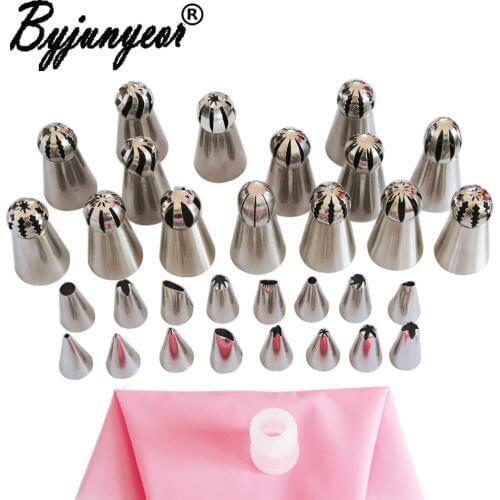 15Pcs Russian Globular+16pcs Icing Piping Tip Pastry Nozzles+ 1 Pcs Pastry Bag+ 1 Coupler Cake Decorating DIY Dessert Tool CS122