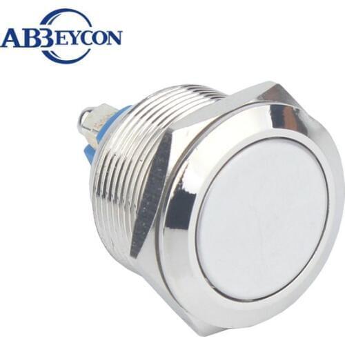 19mm Diameter Momentary Normally Open 1NO Push Button Switch Screw Terminal Waterproof Switch Metal Shell Flat Head 220V 3A