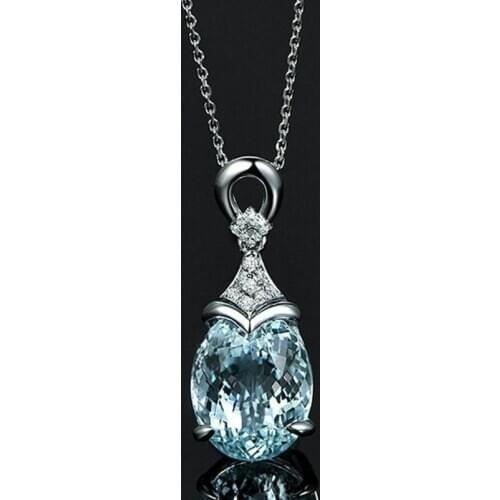 2020 Wholesale Oval Sea Blue Pendants Necklaces Bride Wedding Engagement Party Necklace