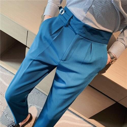 2021 Brand clothing Men Spring stylecasual nine cent Trousers/Male slim fit High-grade pure cotton stripe suit Pants black gray
