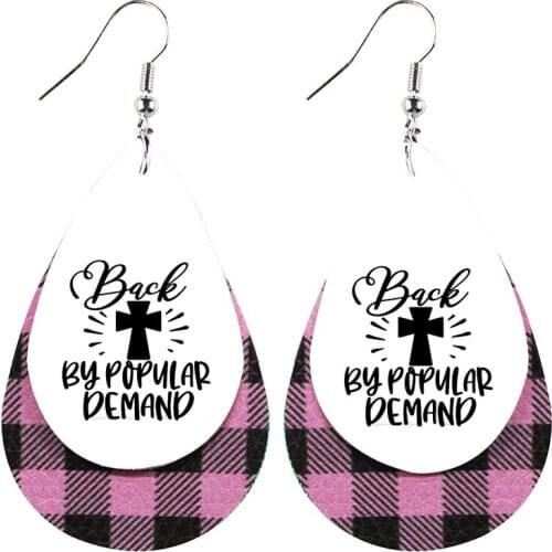 2021 New Easter Back By Popular Pu Leather Earrings Buffalo Plaid Glitter Teardrop Bulk Earrings Wholesale