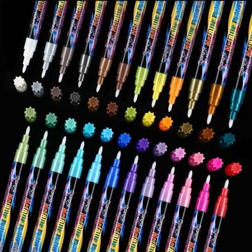 24 Color/set Shining Metallic Markers Paints Pens Art Permanent Writing Markers for Paper Stone Glass Wall School Supplies