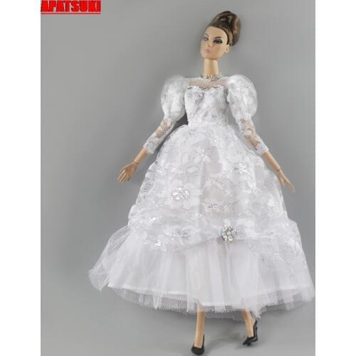 White Lace Princess Long Dress for Barbie Doll Wedding Dress For 1/6 BJD Doll Evening Party Dress for 1:6 Dolls Best DIY for Toy
