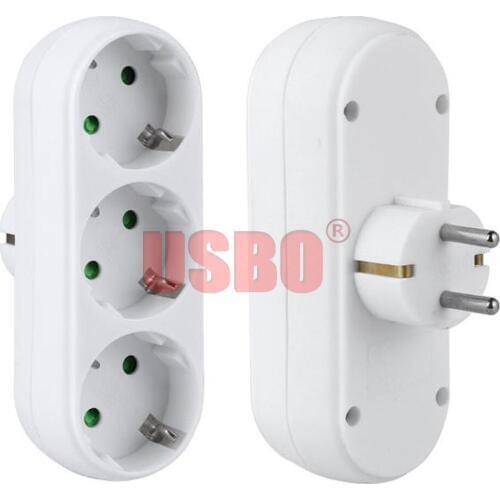White Copper 250V 16A EU German French Universal electrical Plug Adapter Portable Europe 3 way Expansion travel adaptor Socket