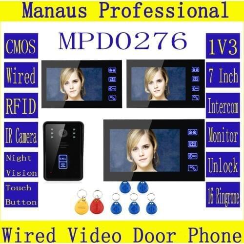 Complimentary 125KHz RFID Cards! 7" Display Video Door Phone Intercom Doorbell Remote Unlock Night Vision 1V3 Security Kit D276b