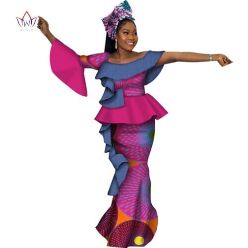 2020 New African Women Skirt Set 2 Pieces Dashiki Elegant African Top and Skirt Ankara Traditional African Clothing WY7018