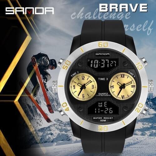 SANDA Fashion Watch Men Sport Quartz Military Wristwatch LED Bright Mens Watcheswrist Digital Clock relogio masculino