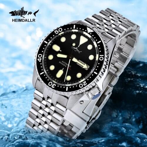 HEIMDALLR SKX007 Diver Watch Black Dial 5 Links Bracelet Stainless Steel Ceramic Bezel 20BAR Waterproof Automatic Mechanical