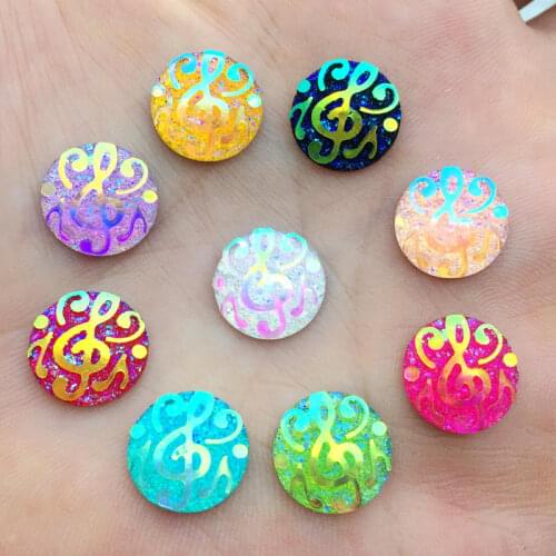 DIY AB Resin Round 80pcs 12mm 3D Music Musical notes instruments cabochon Strass flat back stone Making findings -HA98