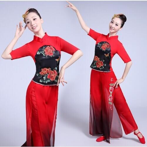 Ancient chinese costume Hanfu Yangge performance clothing costumes womens waist drum uniform square dance fan dance costumes