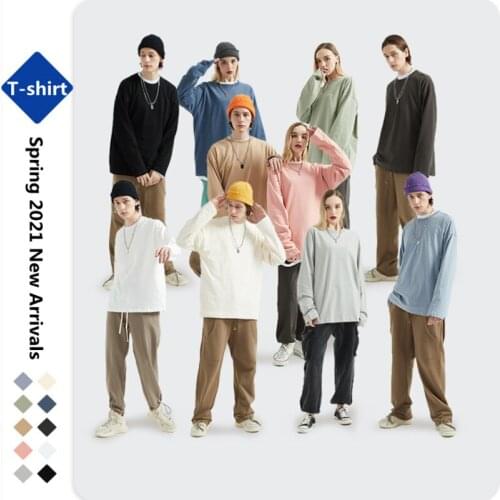 2021 Spring New Men Solid Basic Couples Style T-Shirt Round Neck Casual Loose Plus Vest Women Cotton Bottoming Long Sleeve Punk