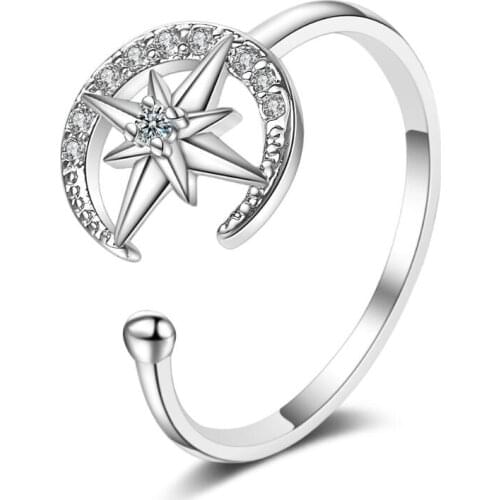 Exquisite Stars Moon Zircon Opening Adjustable Rings For Women Girls Jewelry Accessories Party Gifts SAR145