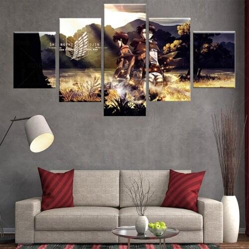 Canvas Print Painting Home Decor Picture 5 Pieces Attack on Titan Eren Yeager Levi Ackerman Poster For Living Room Wall Art