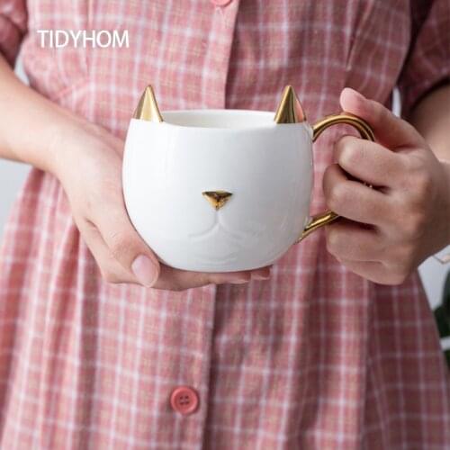 Cat Appearance Coffee Cup Breakfast Milk Cup Coffee Oatmeal Cup Creative Cat Image Ceramic Cup Girls Holiday Gift Juice Drinking