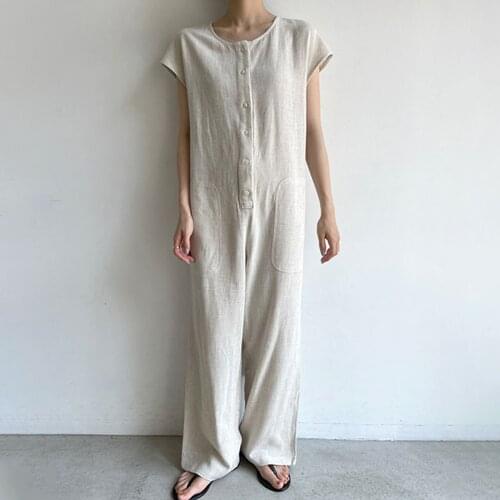 Summer One Piece Jumpsuits Casual Korean Wide Legs Rompers Oversize Pockets Female Playsuits Femme Japan Button Jumpsuits female