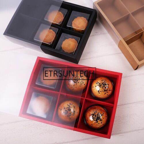 100pcs/lot Transparent Black Red Brown Cake Box Dessert Macarons Mooncake Boxes Pastry Packaging Boxes