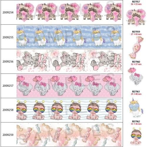 New Baby Charm Elephant Candy Cartoon Printed 5 Yards 25mm/38mm/50mm/75mm Grosgrain/Satin Ribbon ,Planar Resin 30Pcs/lot