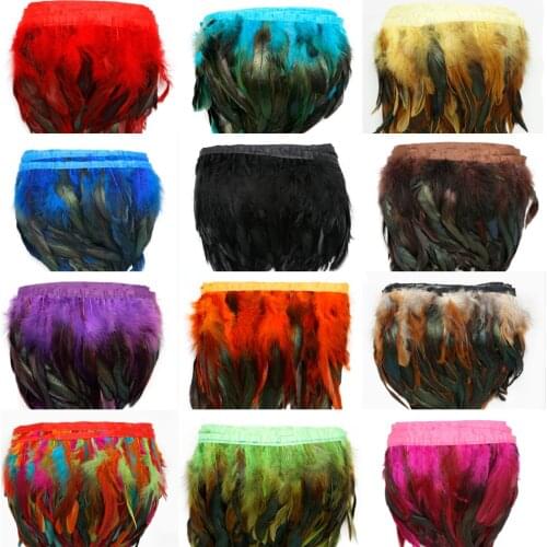 1meter Natural Rooster Tail Feather Ribbon 10-15cm Feather Trims For Wedding Skirt Dress Decoration DIY Clothes Accessories