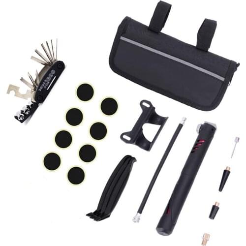 Multifunction Portable Bike Mini Inflator Tire Repair Tool Kit with Storage Bag Bike Tool Set for Cyclist Bicycle Emergency