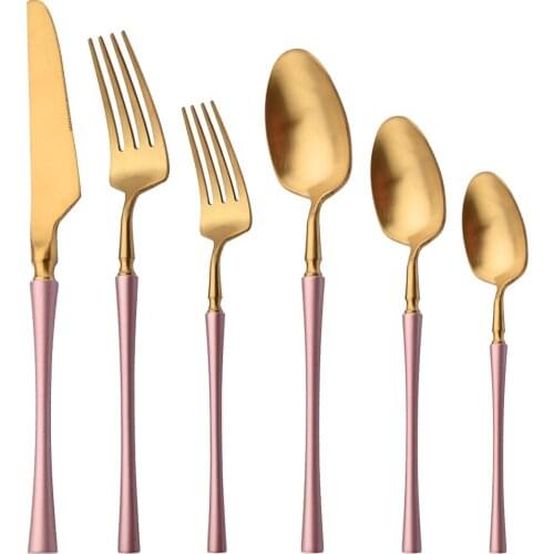 304 Stainless Steel Matte Pink Gold Flatware Cutlery Set Dinnerware Dinner Knife Fork Dessert Teaspoon Tableware Silverware