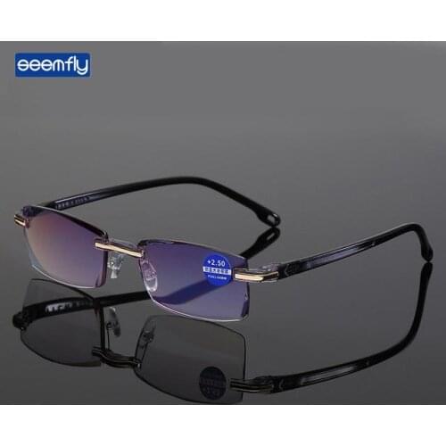 Seemfly Rimless Anti Blue Light Reading Glasses Clear Resin Lens Presbyopic Eyeglasses Men Women Hyperopia Reader Spectacles