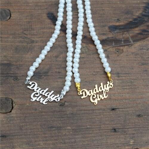 Daddys Girl Necklace Choker Love Mama Heart Charms Imitation Pearl Necklace For Women Girl Best Friends Mother Birthday Gift