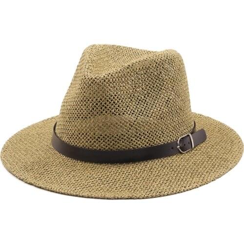 Simple jazz Panama Hat with Belt Summer Sun Hats for Women Man Sombrero Beach Straw Fedora Hat UV Protection Cap Chapeau