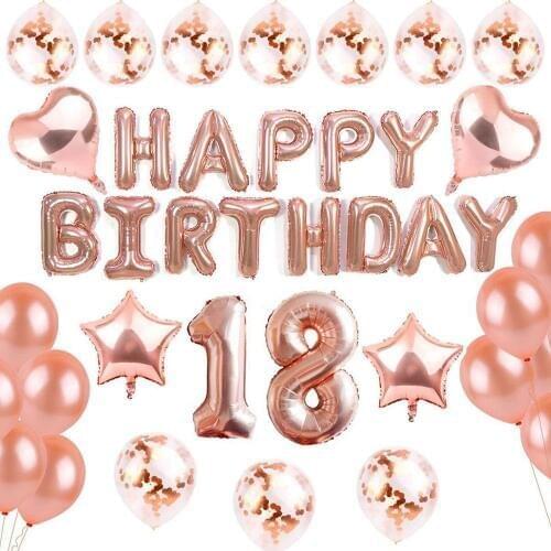 Rose Gold 18th 18 Birthday Party Decoration Happy Birthday Balloons Garland For 18 Years Old Party 18 Birthday Supplies