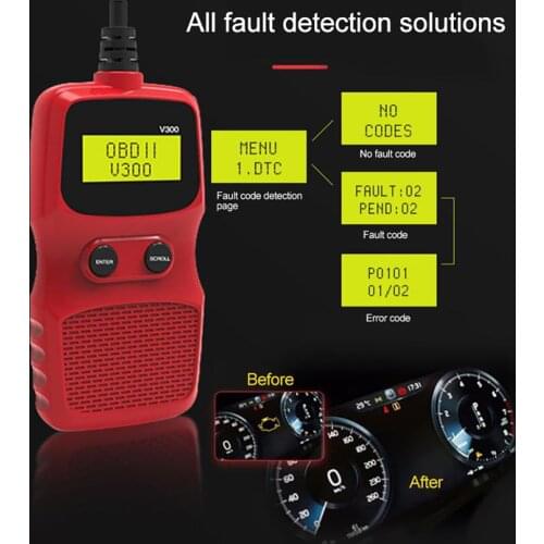 V300 OBD OBD2 Code Reader Scan Tool Diagnostic Tool Car Scanner Car Tester Universal OBDII Vehicle Detector Auto Diagnosis Tool