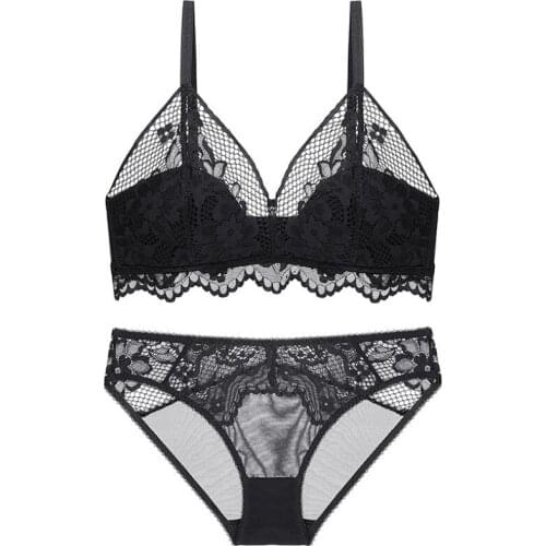 Sexy Lingeries for Women Bra Sets Triangle Cup Lace Thin Hollow French Not Rims Bralette Mesh See Through Briefs