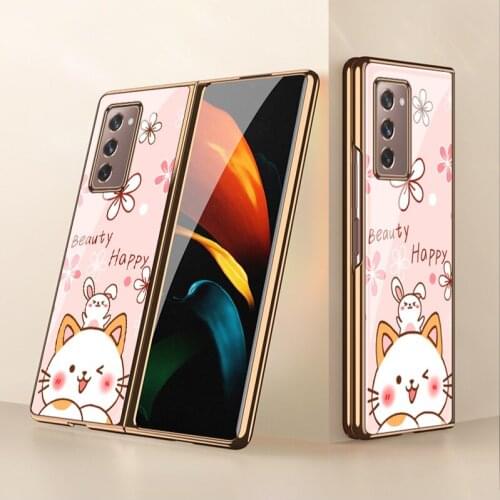 For Samsung fold2 mobile phone case electroplated glass Galaxy zfold2 folding case sm-f9160 lovely girl