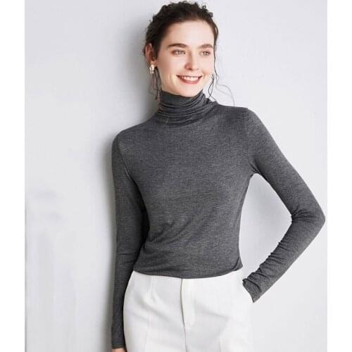 Towerke Fall Slim Fit Autumn Casual Modal Basic Long Sleeve Tshirt Women Turtleneck Elegant Solid Color Tops For Lady Girl
