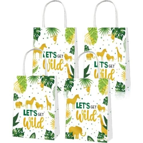 24Pcs Jungle Themed Party Decorations Lets Get Wild Gift Bags With Handles For Baby Shower Wedding Birthday Party Favor