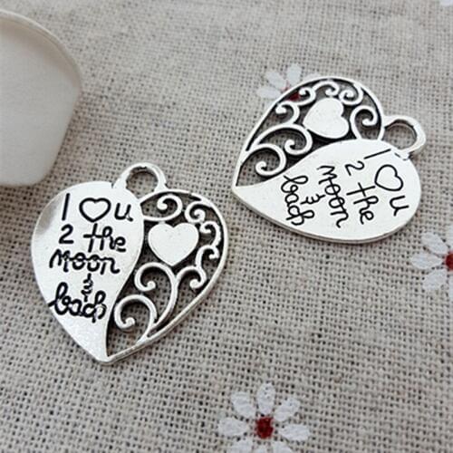 20pcs/lot Retro hollow heart Jewelry Accessories Ancient lettering i love you to the moon and back charm for necklace DIY