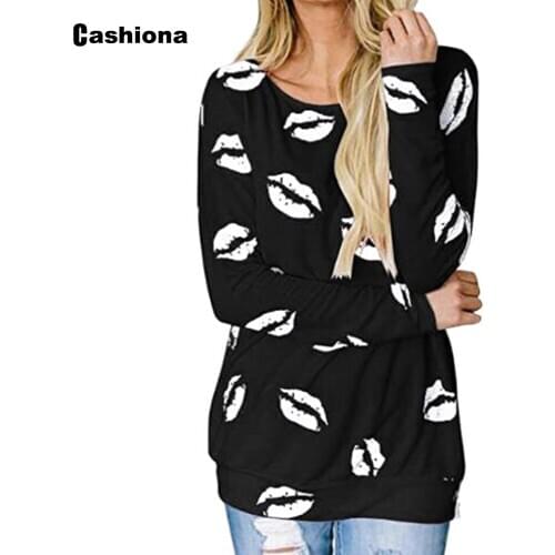 Plus Size 5xl Lips Print Top Ladies Elegant Leisure Casual T-shirt Loose Womens Top Pullovers Autumn Shirt Femme Clothing 2021