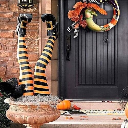 1 Pair Halloween Evil Witch Legs Props Upside Down Wizard Feet with Boot Stake Ornament Decoration for front Yard Lawn Dropship