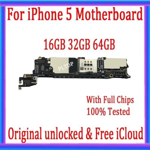 100% Original unlocked for iphone 5 5G Motherboard with IOS System,for iphone 5 Logic board with Full Chips,16gb / 32gb / 64gb