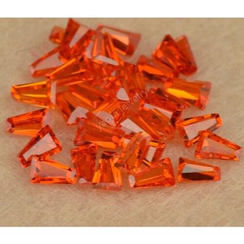 100pcs/Lot 5A Ladder Shape Orange Red Color Synthetic Gems CZ Stone Trapezium Step Cut Cubic Zirconia Beads For Jewelry