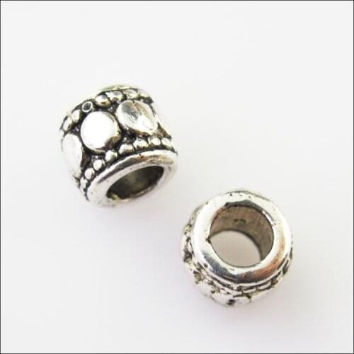 40Pcs Antiqued Silver Color Tiny Tube Spacer Beads Charms 7mm