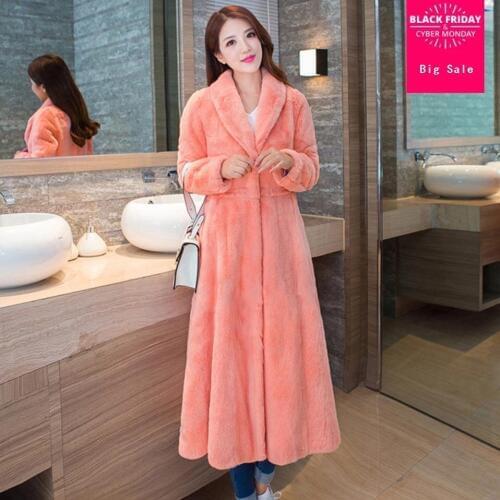 2018 Winter womens jacket Windbreaker faux Rex Rabbit Fur coat long sleeve slim warm overcoat female elegant ladies coat L1614