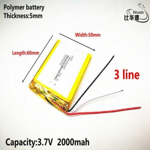 3 line Good Qulity 3.7V,2000mAH,505060 Polymer lithium ion / Li-ion battery for TOY,POWER BANK,GPS,mp3,mp4